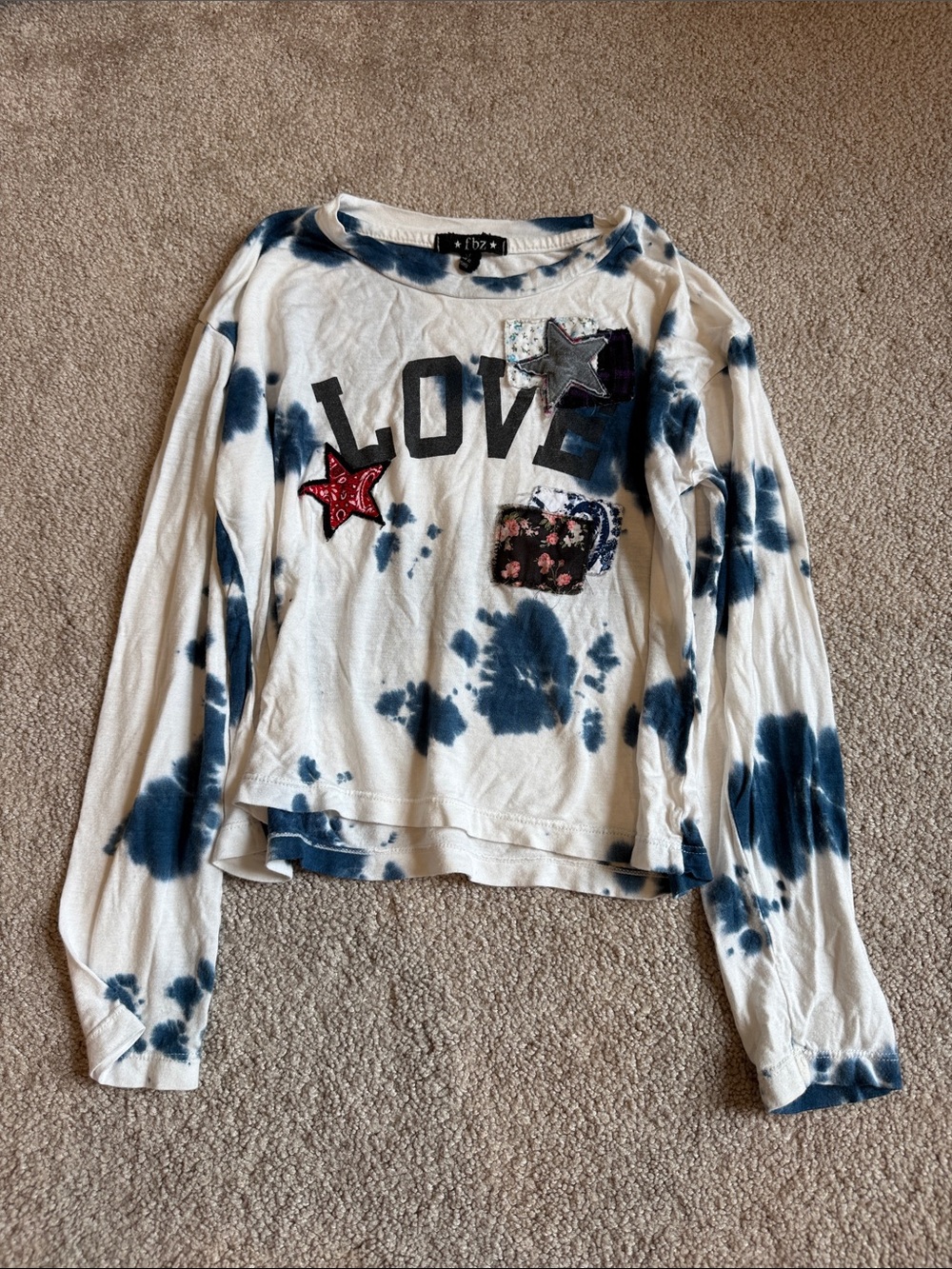 Flowers by Zoe Navy and White Tie-Dye 'LOVE' Patch Long Sleeve Top